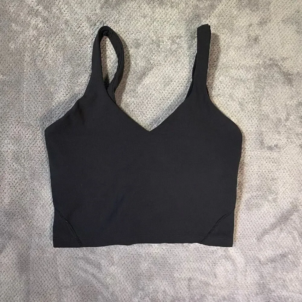 Lululemon Align Tank Top Black Size 8 V-Neck Cropped Built-In Bra Yoga Workout #